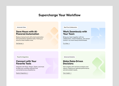 SaaS Feature Section Web Design analytics benefit blue card data feature features gradient green integration orange purple saas software task tool web web design website workflow