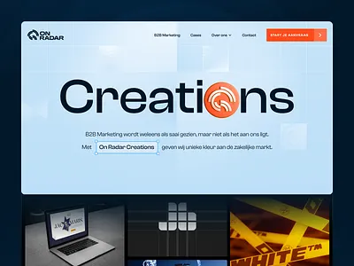 Creations | On Radar 2d 3d branding digital graphic design header hero light blue orange scroll section slider ui web design