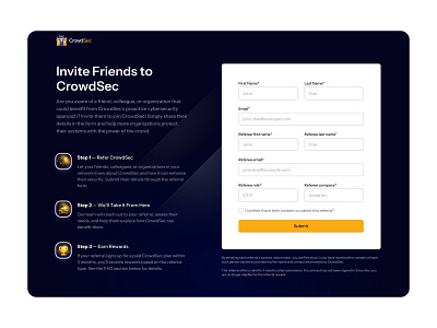 Referral Page community cybersecurity dark design form icons illustration landingpage marketing program referral ui web
