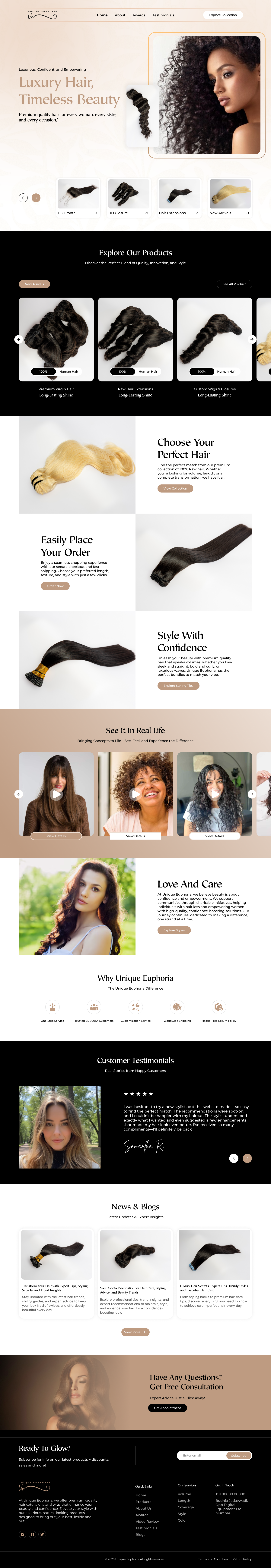 Homepage design Inspiration Hair beautywebsite conversiondriven designtoconvert dribbbledesign dribbbleshowcase ecommerceui gohighlevel hairbranddesign hairbusiness homepagedesign landingpageinspiration luxurydesign shopifydesign uiux uxuidesign webdesign