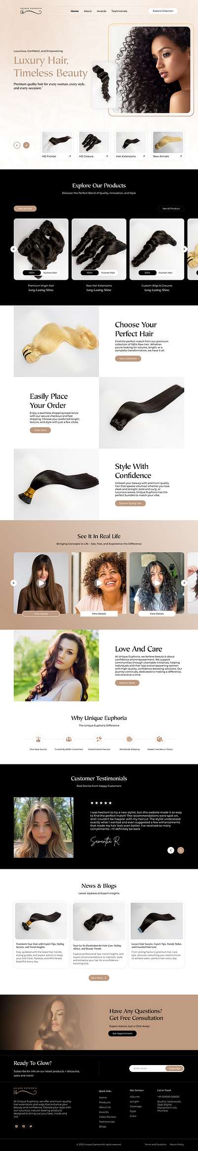 Homepage design Inspiration Hair beautywebsite conversiondriven designtoconvert dribbbledesign dribbbleshowcase ecommerceui gohighlevel hairbranddesign hairbusiness homepagedesign landingpageinspiration luxurydesign shopifydesign uiux uxuidesign webdesign