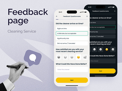 Feedback mobile page appdesign cleaningservice clientwork darkmode designsystem feedbackpage freelancefesigner iosdesign lightmode mobiledesign questionnaire serviceapp startupdesign surveyui ui uidesign ux uxdesign