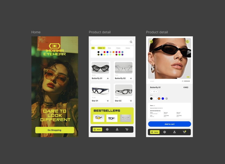 Mobile UI in Figma app design application development branding edgy figma mobile app sunglasses udemy ui ui design ux ux design web development y2k