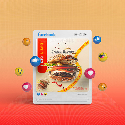 Food marketing banner-social media post with offer 1 on 1 advertisement branding facebook banner food banner food design food poster graphic design marketing banner media kit poster social media post design ui