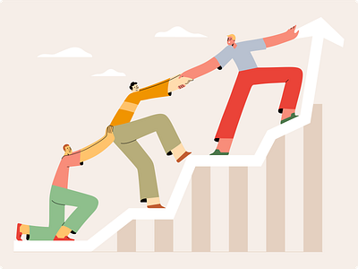 Mately - Support & Empower One Another Illustration arrow assistance care colorful empowerment encouragement flat fun graphic bar hand drawn help human characters illustration mentorship minimalist motiovation support team support uplift workplace culture