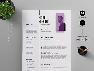 Resume cover letter cv template design illustration professional resume ui us letter vector word