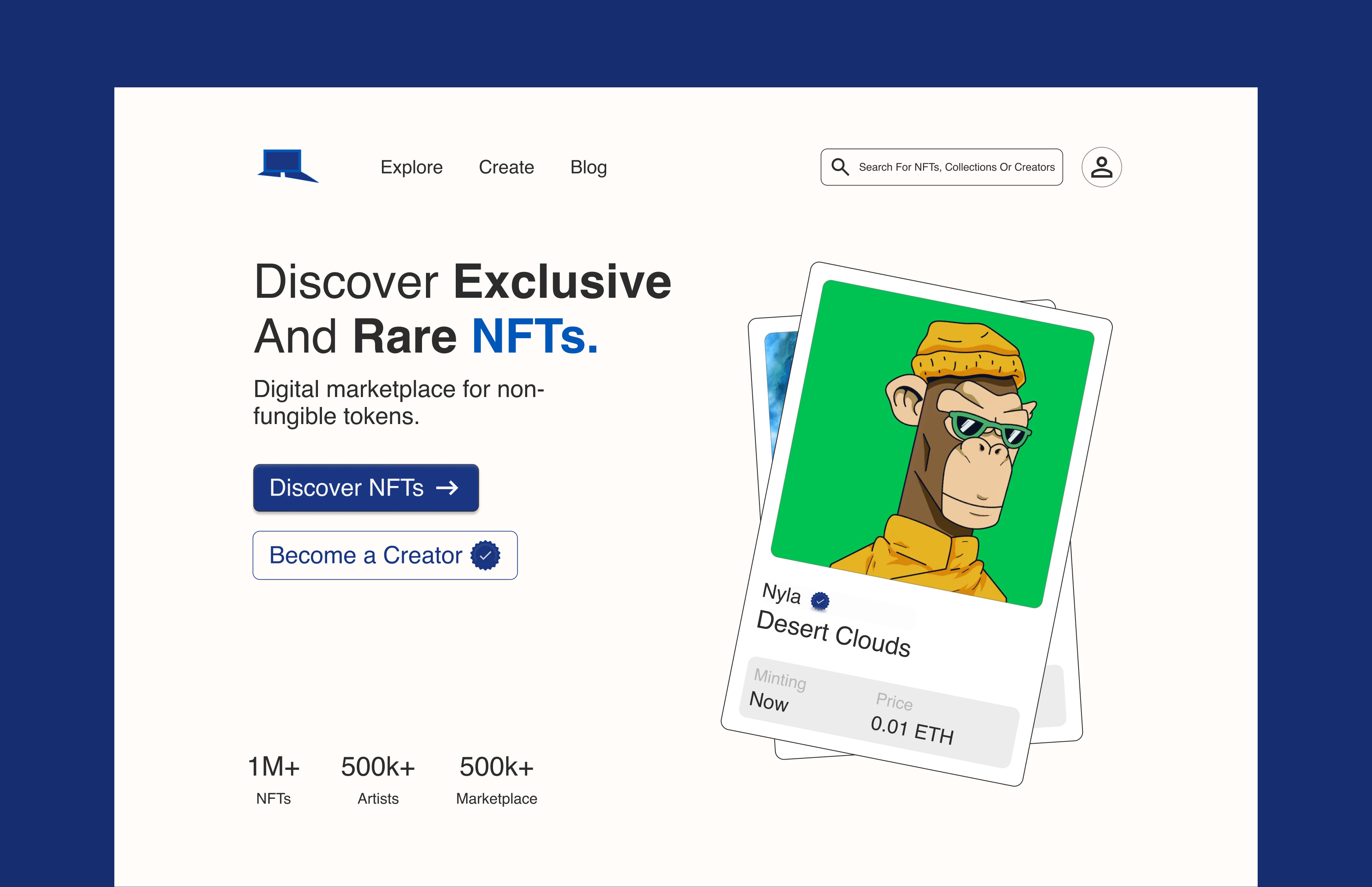Juno: NFT marketplace hero content landing page nft open sea ui ux web 3 website whitespace