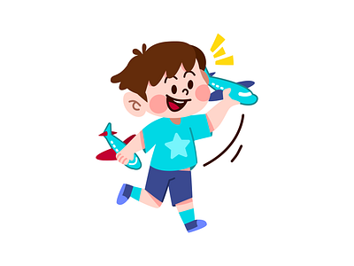 Boy Playing Toy Plane Illustration contour