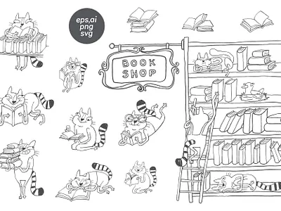 Book Shop cartoon cartoon characters character design characters comic digital download doodle doodle cats funny humor illustration line art logo design meme cat minimalist doodles poster retro poster sarcastic tattoo