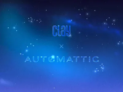 Clay × Automattic announcement page acquisition automattic clay motion rive sketch stars
