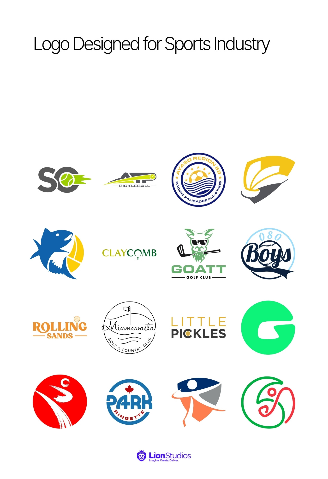 16 Sports Logos That Hit the Mark! badminton custom logo dynamic fishing flat football golf golf stick handdrawn logo handmade logo lettermark logo minimal modern pickleball soccer logo sports symbolic tennis wordmark