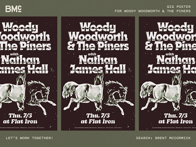Woody Woodworth & The Piners Gig Posters artist graphic artist logo artist poster band flyer band graphic band logo band merch band poster chrome type gig poster music music branding music design music merch retro band logo show graphic show merch show poster songwriter songwriter poster