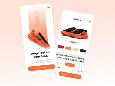 Nike Sneakers Shopping App – Clean & Bold E-commerce UI cart e commerce mobile ios iphone neumorphism nike noansa online shopping popular product design shoes skeumorphism