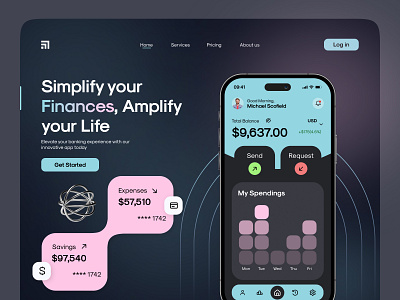Finance Website Design banking branding clean dark theme design finance finance landing page graphic design home page interface landing landing page minimal mockup saas saas website ui ux web website