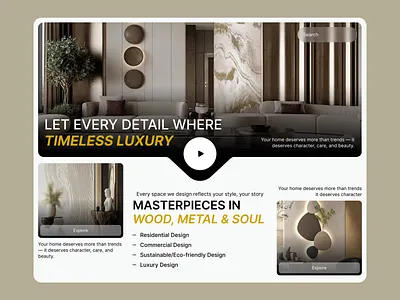 Timeless Luxury — Interior Design Hero UI