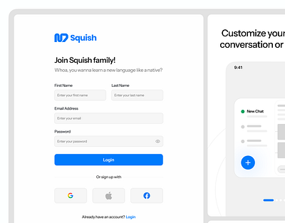 Squish - Auth Page Website auth branding design graphic design language learn ui uidesign ux website