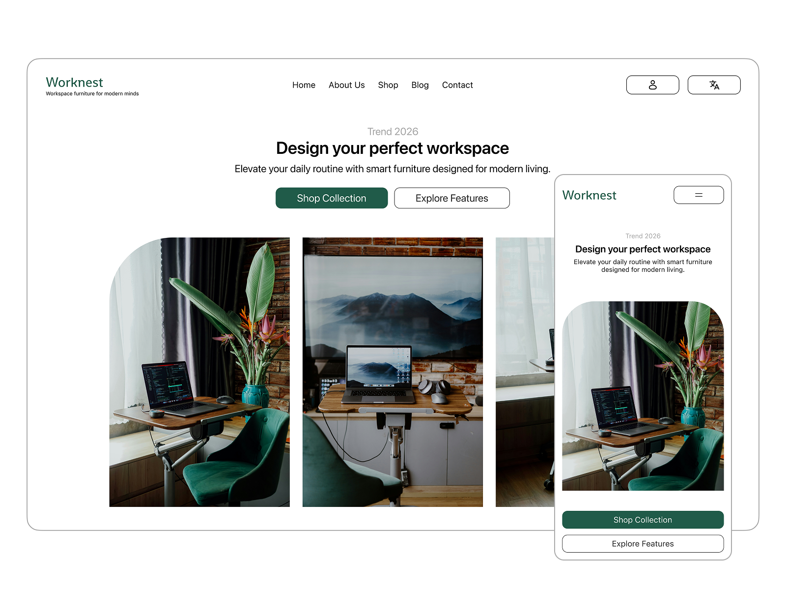 Worknest app design furnitur graphic design illustration landing shop ui uiux ux web design