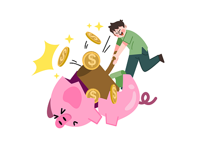 Hitting the Piggy Bank Illustration up