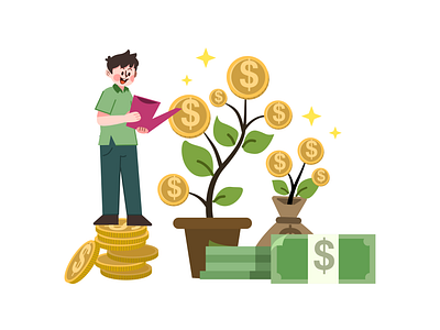 Watering Money Tree Illustration up