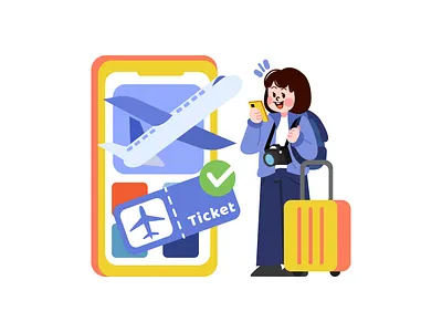 Woman Booking Airline Tickets Online Illustration area