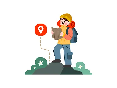 Man Adventure to the Mountain Illustration activity