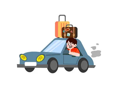 Man Vacation with Car Illustration boy