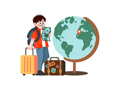 Man Looking for Vacation Location Illustration road