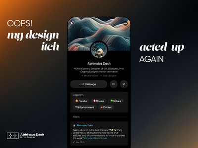 A Little Profile Page Experiment 🧪 darkmodeui designdaily designexperiment interfacedesign minimalui mobiledesign modernui passionproject productdesign profileui sideproject sleekdesign socialapp uidesign uiinspiration uxdesign