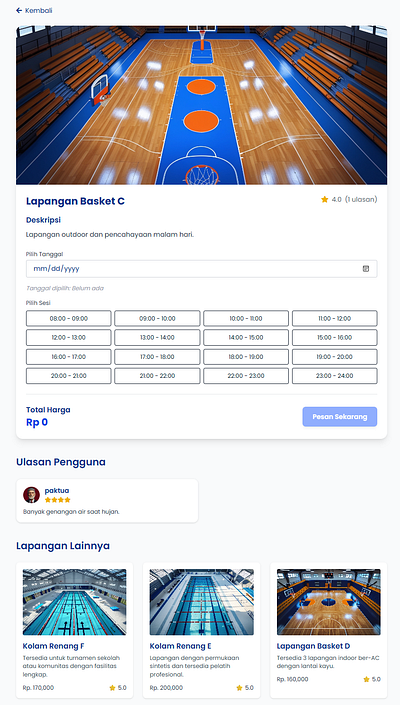 fitur booking, website sports center - project akhir semester 6 uidesign