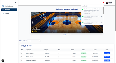 Dashboard, Website Sports Center - Project akhir semester 6 uiux