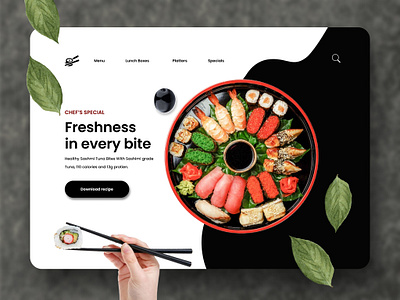 Fresh Sushi Delight - Website Hero Section UI design. design dribbble foodie foodwebsite graphic design herosection minimaldesign mockup sushidesign ui uidesign uiux uxinspiration webui