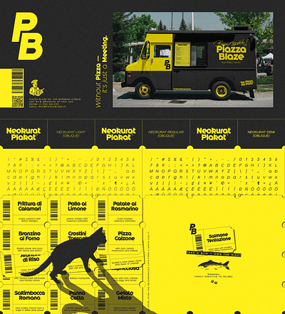 Without Pizza — it´s just a Meeting. bauhaus black cat dishes display font felines font design foodtruck geometric fonts glyphs gridlounge neokurat bold neokurat demi neokurat light neokurat plakat pasta pb piazza blaze pizza specimen steve käsinger