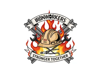 🔥 New Decal Logo Design for Ironworkers USA Credit Union 🔥 badassvibes bank bluecollar construction credit union crossbones decaldesign fire grittyart hardhat illustration industrialdesign ironworkers logo logodesign metalart rebar stickerdesign tools trades
