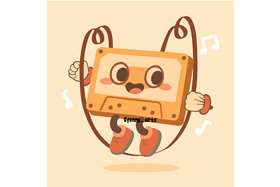 Cartoon Tape Character Jumping 80s 90s boombox cartoon casette character disk instrument media music musician old radio record retro singer song tape technology vintage