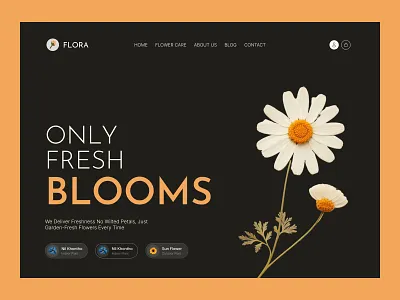 Flora Blooms application blooms blooms website branding creative design dark design dark theme dark ui florist website flower shop flower website illustration landing page landing page design online flower shop design shopping uiux website