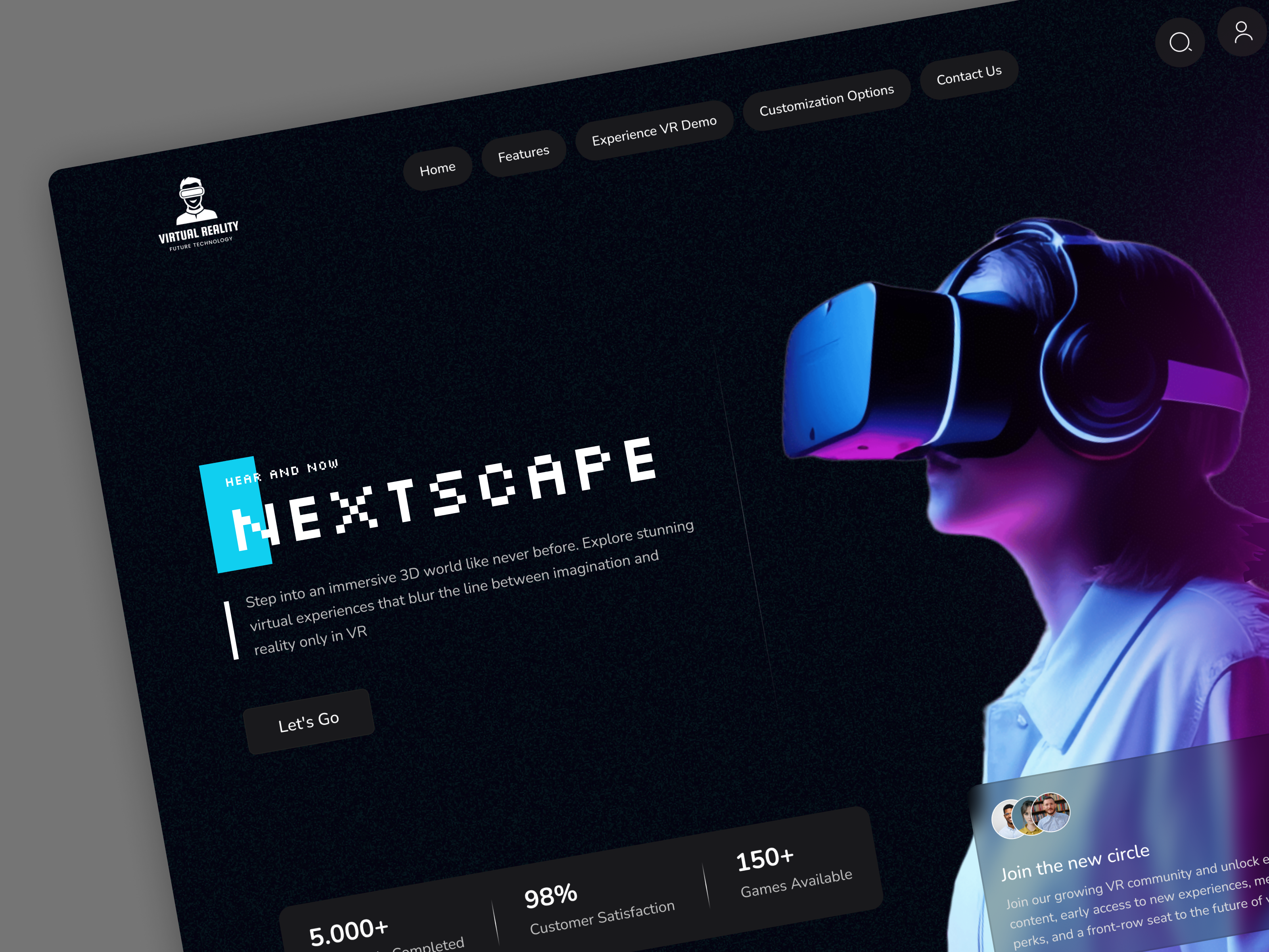 VR Experience Landing Page 3d ar vr darktheme landingpage mordern website portfolio uidesign virtual reality website vr vr landing page webdesign