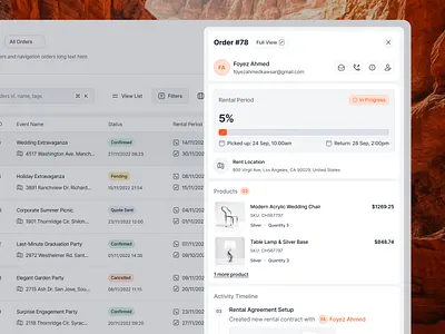 Rentify - Order Quick View | Rent Management SaaS event rental saas invoice management order details order management party rental saas product design rental saas rental saas management rental webapp rentify saas design ui ux web app web design