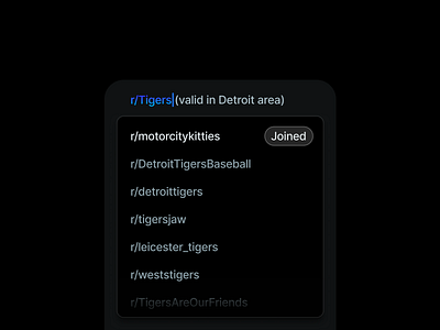 Suggested Subreddit Dropdown Concept baseball concept detroit dropdown flat gradient graphic design improve input mlb reddit redesign subreddit team text tigers ui ux