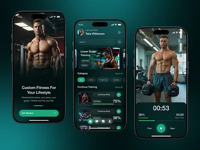 Fitness Mobile App UI Design app design application clean dark mood exercise fitness fitness app gym healthy ios app mobile app mobile app design social media ui uiux user interface wellness
