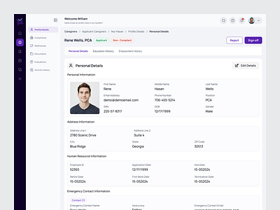 Profile Details Page card ui clean clean ui design system employeeprofile figma ligh dark mockup mordan ui product design profile dashbaord profile details profile page saas sidenav ui design ui ux design userinterface web app