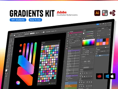 Gradients Kit ✦ Adobe illustrator Extension branding logos gradient library gradient pack gradients graphic design illustrator illustrator extension ui ux