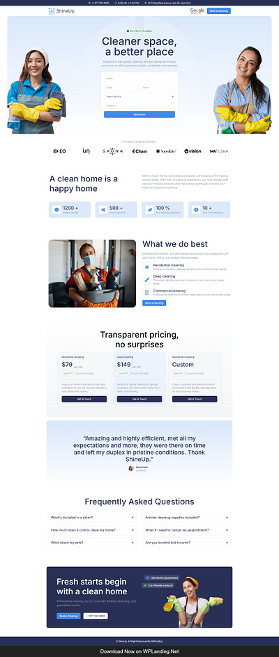 ShineUp – Cleaning Services Landing Page cleaning company cleaning landing page cleaning service landing page cleaning services cleaning services website cleaning website