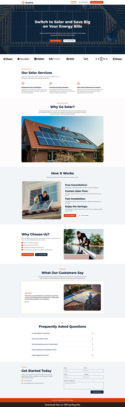 Suntrix – Solar Installation Services Landing Page solar energy landing page solar landing page solar panel installation solar power landing page solar website