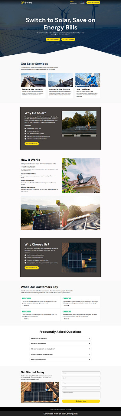 Solaro – Solar Installation Services Landing Page solar energy landing page solar landing page solar panel installation solar power landing page solar website
