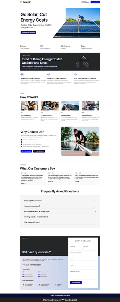 Solarith – Solar Installation Services Landing Page solar energy landing page solar landing page solar panel installation solar power landing page solar website