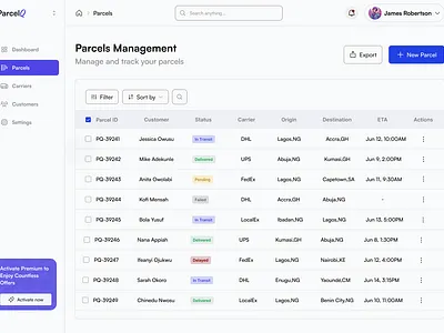 ParcelQ Dashboard Design design product design ui uiux
