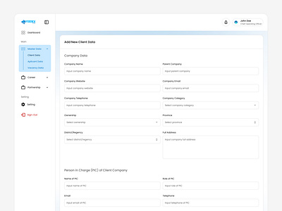 Add New Client – CRM Admin Interface clientmanagement crm dashboardui enterpriseui formux productdesign uiux webappdesign yeedevstudio