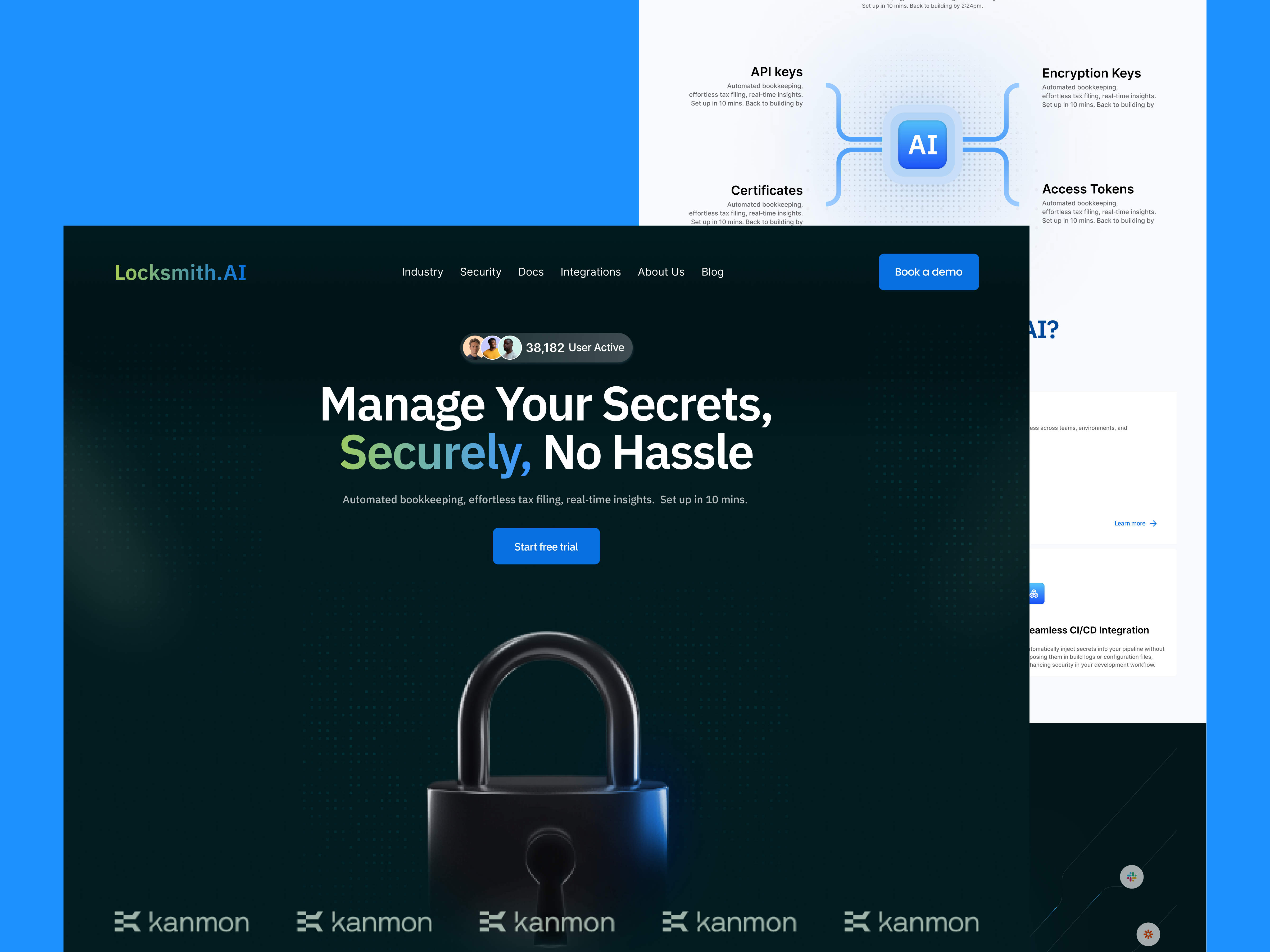 Secure SaaS Landing Page – Locksmith.AI Web Design conversion focused cybersecurity dark theme landing page landing page design marketing website saas saas landing page saas website security platform startup website tech startup ui ux web web design