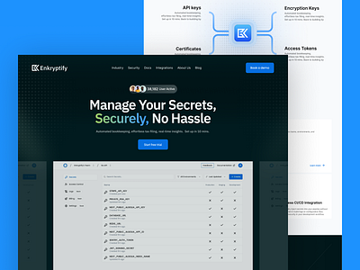 Secure SaaS Landing Page – Enkryptify Web Design conversion focused cybersecurity dark theme landing page landing page design marketing website saas saas landing page saas website security platform startup website tech startup ui ux web web design