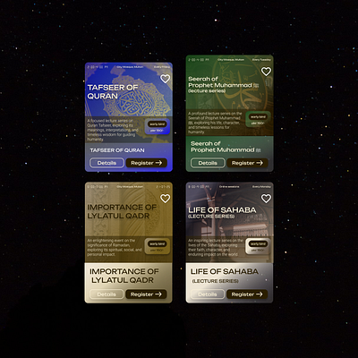 Event cards for an Islamic community app card design cards event card figma ui ui ux visual design visuals